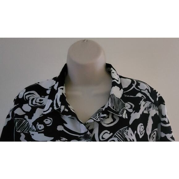 LADY SHAPELY Floral print Button-front Black & White Tunic Blouse/Shirt--Sz 24W - Picture 2 of 6